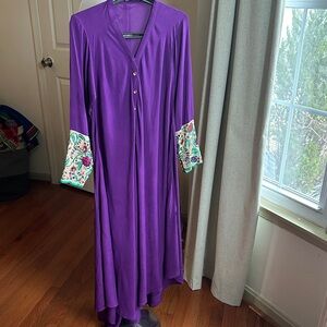 Girls' Purple Embroidered Sleeve Dress